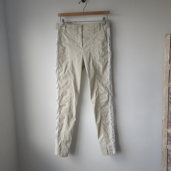 Annette Goertz Germany 2020 Cream And White Stripe Split Hem Leisure Pants - Picture 3 of 15